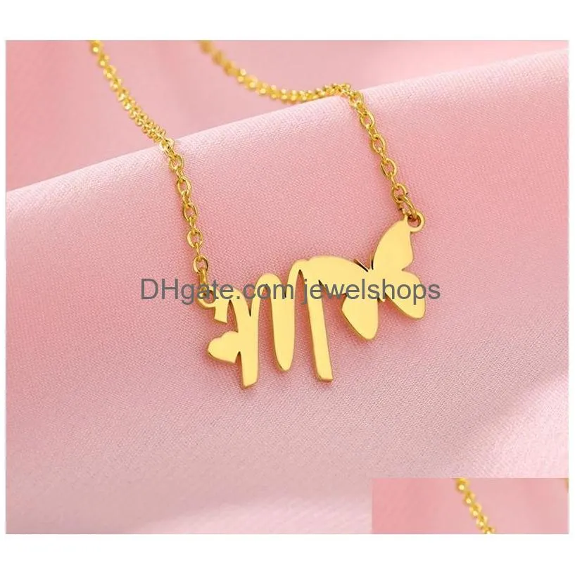 initial necklace with butterfly for women a-z letters butterfly stainless steel necklaces femme wedding jewelry bff gift