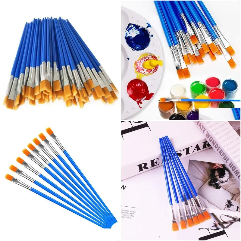 Paint Brushes Set 50 Pcs Kids Nylon Flat Hair Small Oil Watercolor Artist Painting Kits Bulk for Children