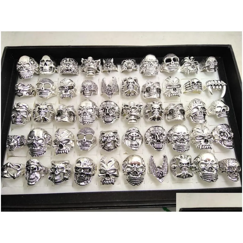 skull skeleton gothic biker rings men`s rock punk ring party favor top styles mix wholesale fashoin cool jewelry lots hot