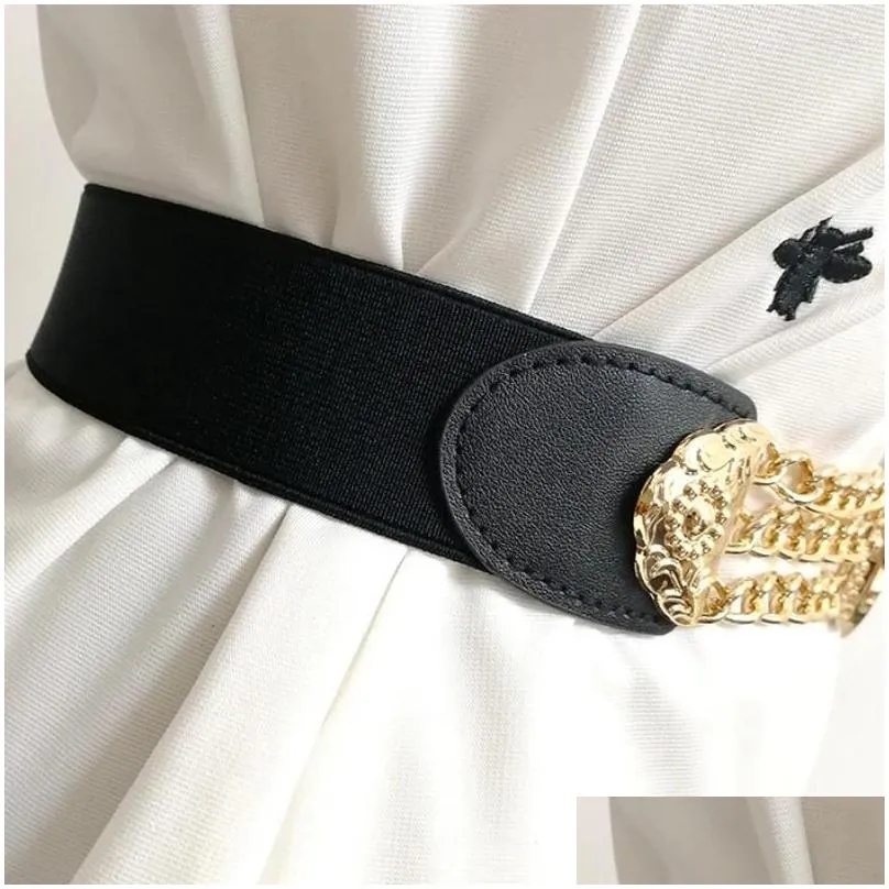 Belts Elastic Waistband Flower Metal Chain Stretchable Trend Belt Women Dress Accessories Designer Luxury