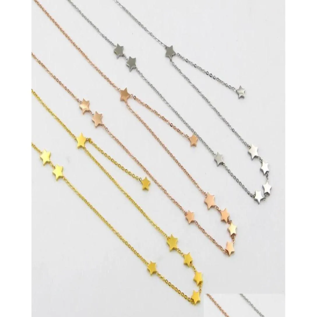 Pendant Necklaces Korean Version Of The Nine Stars Mosaic Short Necklace Women Fashion Fivepointed Star Titanium Accessories Collar Otft2