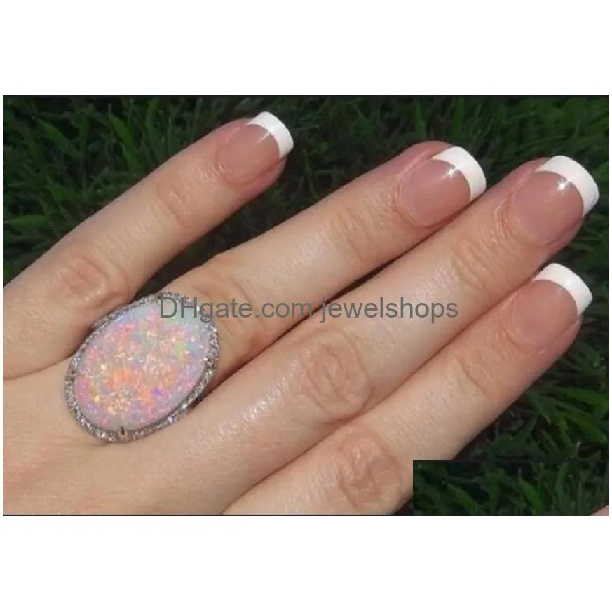 fire opal ring large 925 solid sterling silver natural gemstone engagement women fashion jewelry