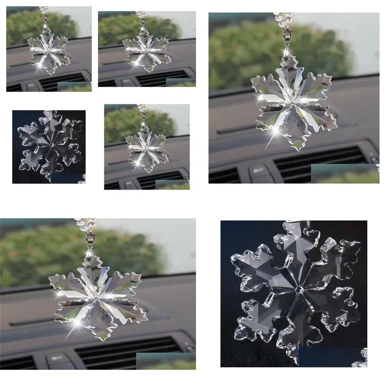 YENTL Car Pendant Transparent Crystal Snowflakes Decoration Suspension Ornaments Sun Catcher Snowflake Hanging Trim Christmas