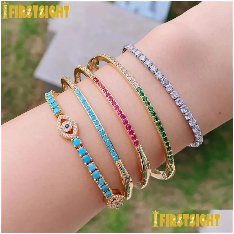 Charm Bracelets 2024 Arrived Classic Micro Pave Bling Bracelet Iced Out 5A Cubic Zirconia CZ Band Open Bangle Women Jewelry