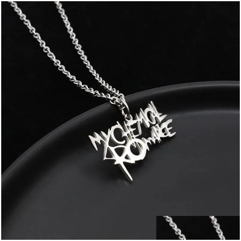 my chemical romance rock band woman necklace stainless steel necklaces man charms accessories geometric pendant fashion jewelry