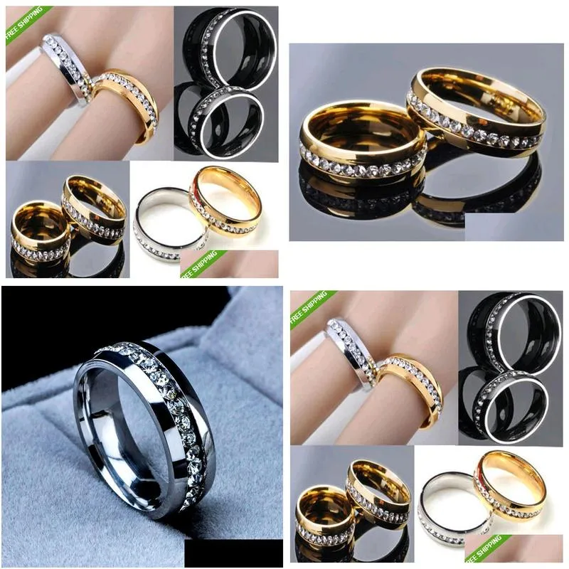 20pcs golden silver mix comfort fit one row zircon stainless steel charm rings full circle with cz rings wholesale rhinestone jewelry