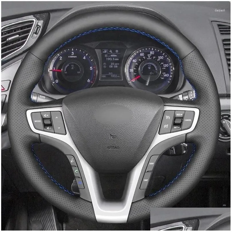 Steering Wheel Covers Car Cover For I40 2011-2024 Customized DIY Wrap Microfiber Leather Hand Sewing