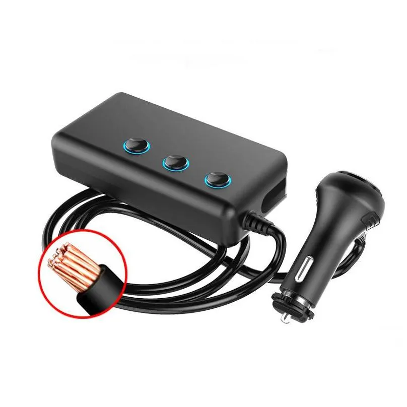 QC3.0 Cigarette Lighter Splitter 4 USB Ports 120W Car  12V/24V Universal 3 Socket Power Adapter with three Switch HC67A