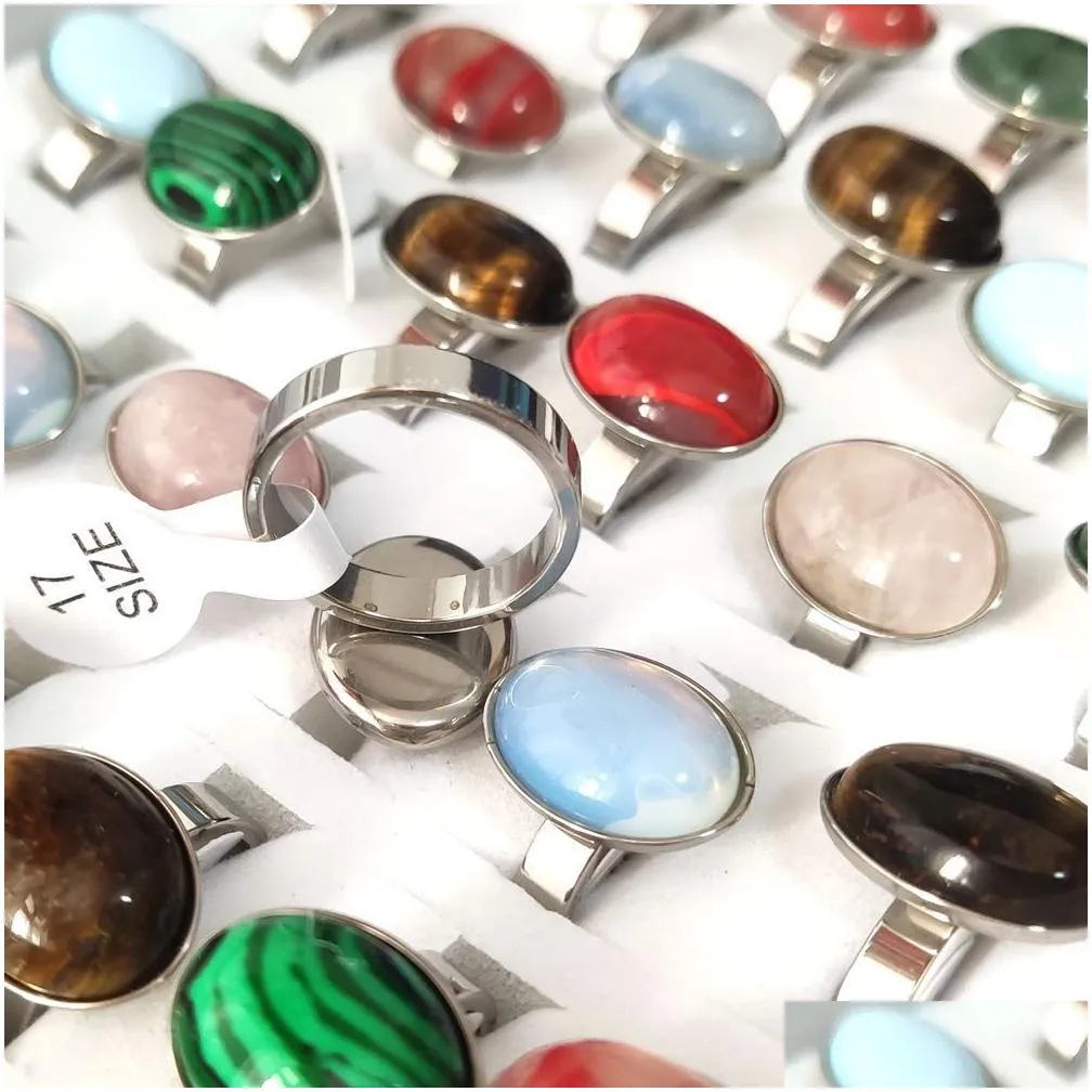 wholesale 36pcs/lot colorful stone ring for women vintage mix stone stainless steel party rings female charm beautiful rings new jewelry