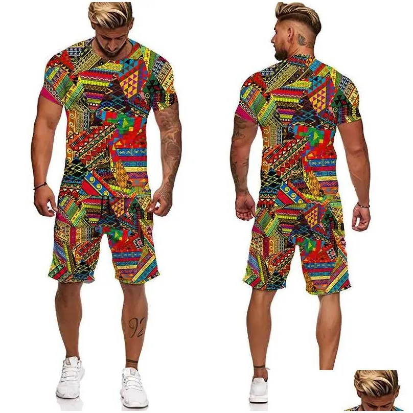 Men`S Tracksuits Mens African 3D Printing Women/Men Fashion T-Shirt Suit Retro Style Running Exercise Leisure Sports Summer Drop Deli Dhq9T
