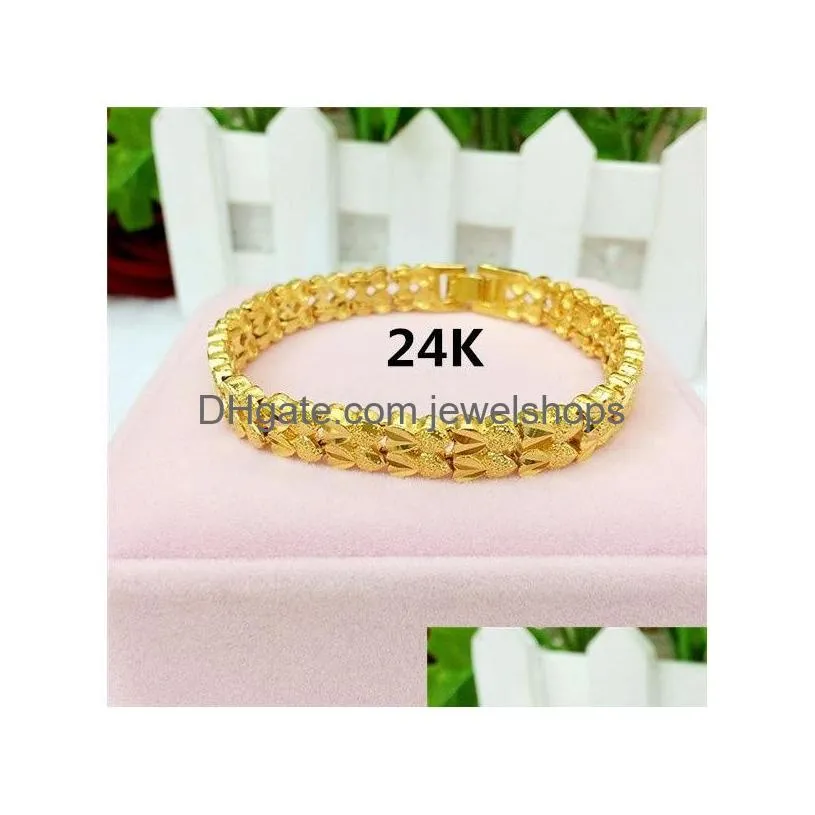 24k gold plated chain bracelets for women or men fine fashion jewelry