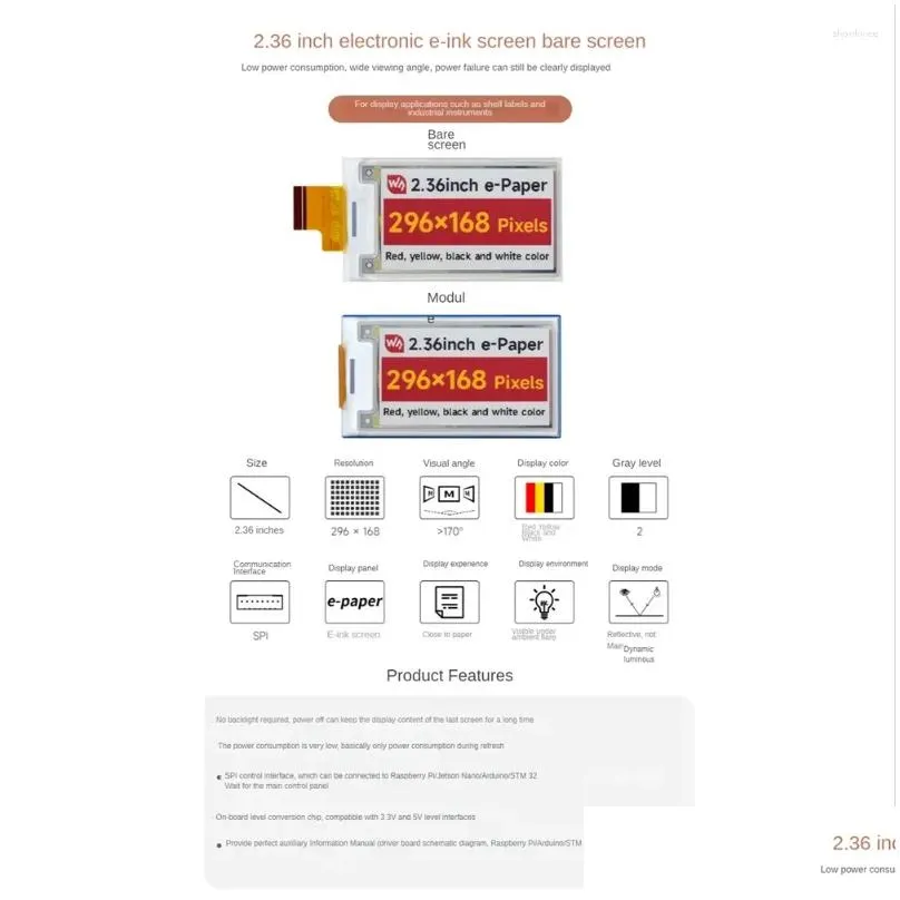 Computer Cables Waveshare 2.36 Inch E-Paper E-Ink Display Screen Module 296X168 For Raspberry Pi Arduino SPI LCD A