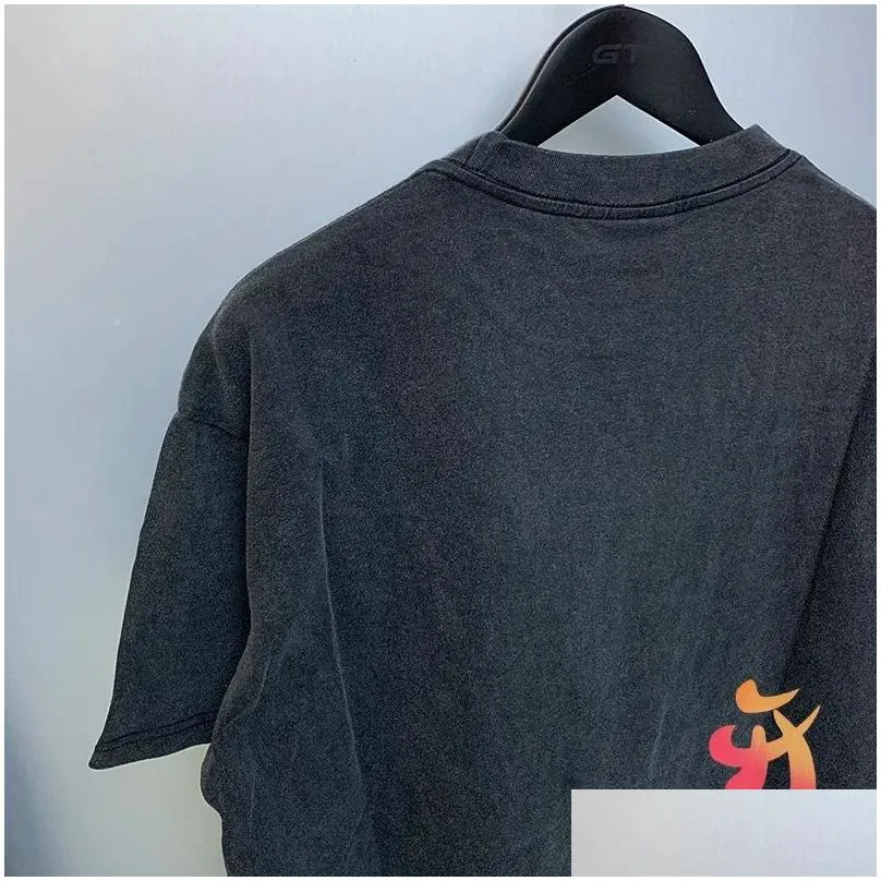 Vinatge Washed Black T-shirts Cotton Short Sleeve Men Women Hip-hop Tshirts