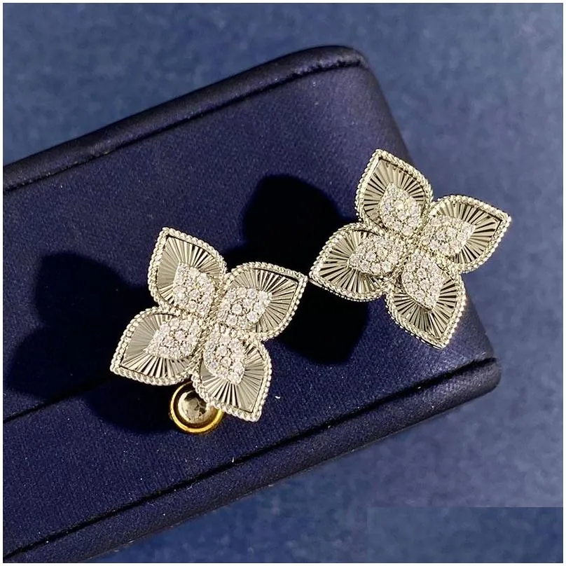 luxury brand clover designer earrings for women 18K gold silver 4 leaves flower elegant shining crystal diamond earings earring ear rings necklace bracelet