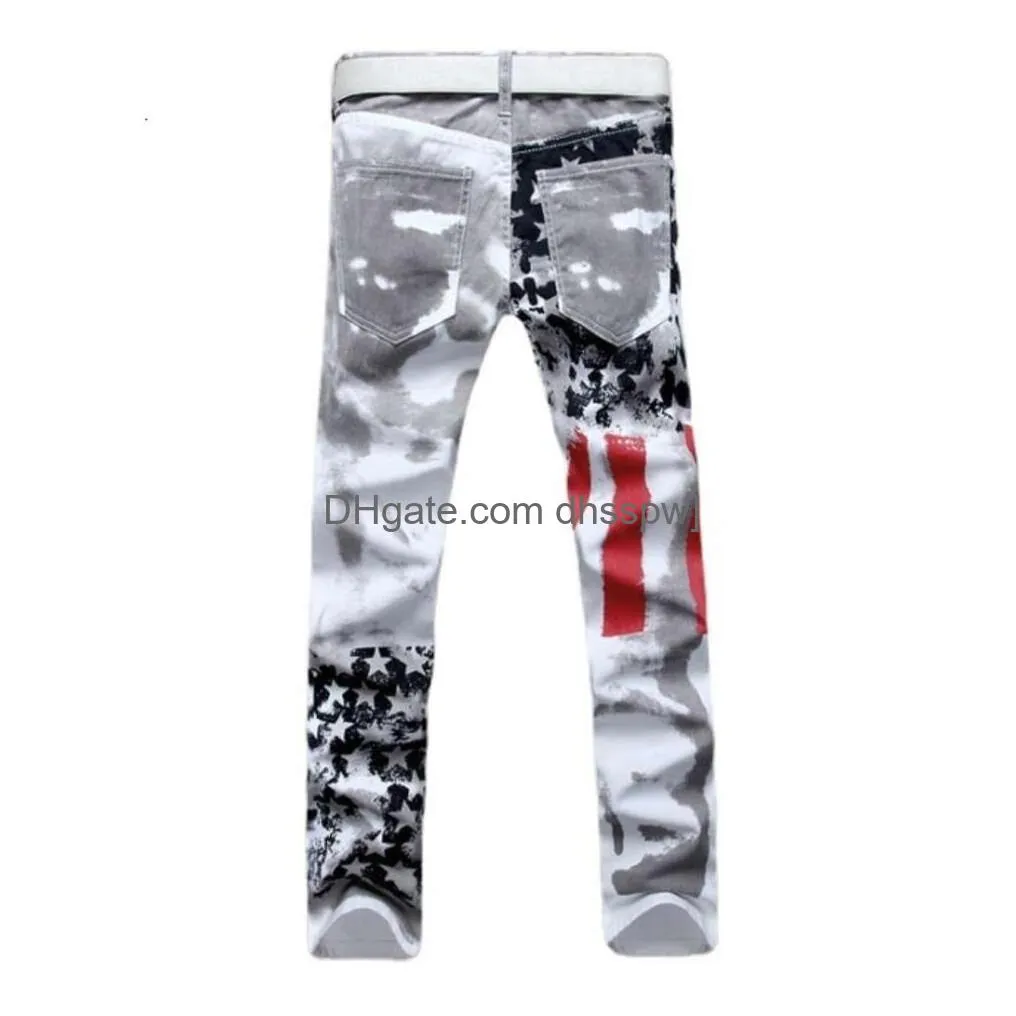 us flag printed jeans high stretch slim fit casual five point star red stripe large pants