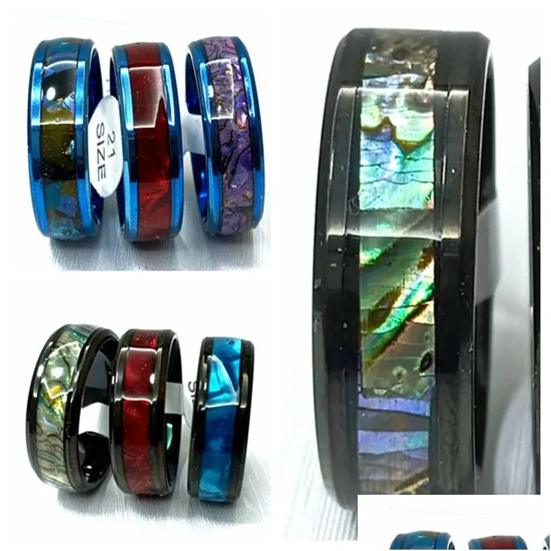 30pcs/lot black blue stainless steel shell ring high quality comfort-fit men women wedding band ring hot jewelry