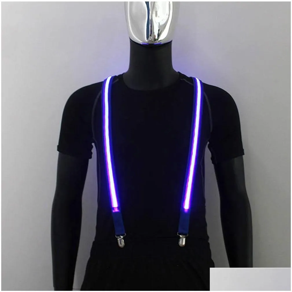 Other Festive Party Supplies Mens Led Light Up Suspenders Unisex 3 Clips-On Braces Vintage Elastic Y-Shape Adjustable Trousers Susp Dhk9M