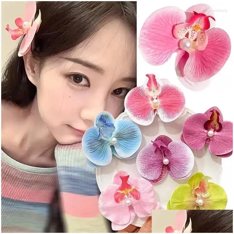 Hair Accessories Elegant Floral Orchid Clip Claw For Women Korean Sweet Side Bangs Girls Hairclips Seaside Vacation Hairpin