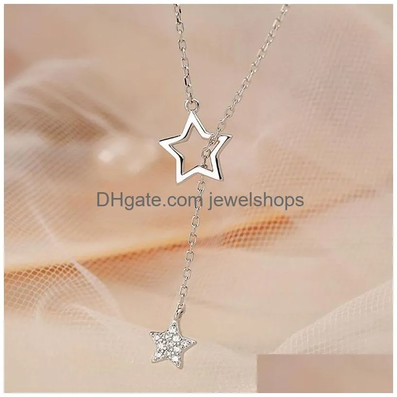 flashing diamond star necklace hollow design female tassel clavicle chain model simple temperament