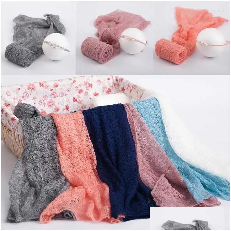 Blankets Born Po Shooting Cloth Wrap Blanket Headband Set Baby Bathing Cover Swaddle Shoot 40x150cm