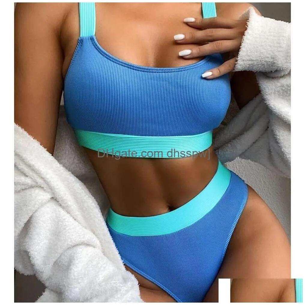 2024 split high waist solid color bikini womens swimsuit