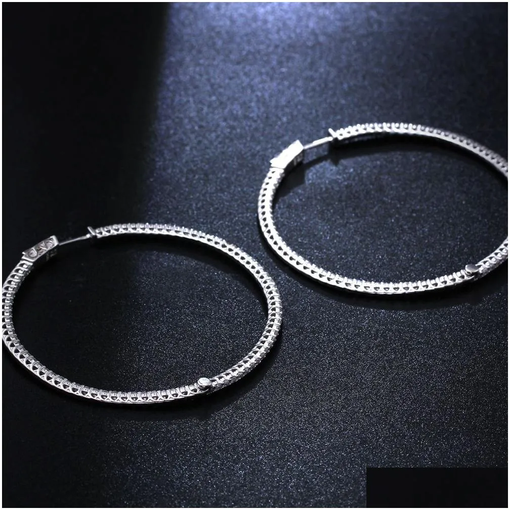 Hoop Huggie Recommend 56Mm Large Real Sterling Sier Earring Micro Pave Tiny Crystal Jewelry Jewellery Big 925 Circle Earrings348487 Otdzn