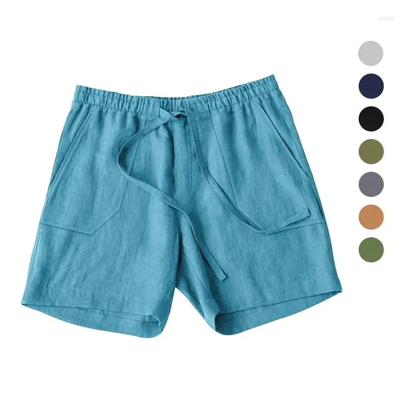 Men`s Shorts European And American Summer Cotton Linen With Drawstring Solid Color Breathable Beach Five Point Casual Pants