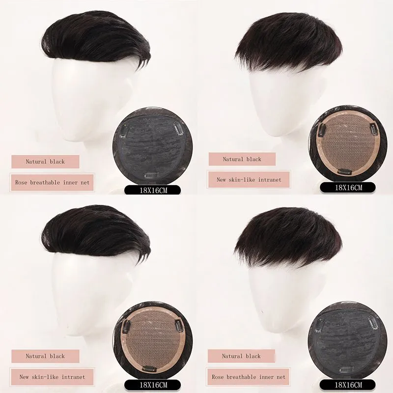 Wigs Synthetic Wigs DIFEI Synthetic Hair Topper Natural Black Replacement Wig With 3 Clips Clipped On The Man`s Head Closed Hairpiece