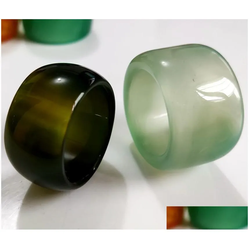 10pcs wholesale mix huge jade thumb ring mens womens wide agate exquisite finger ring retro luxury jewelry