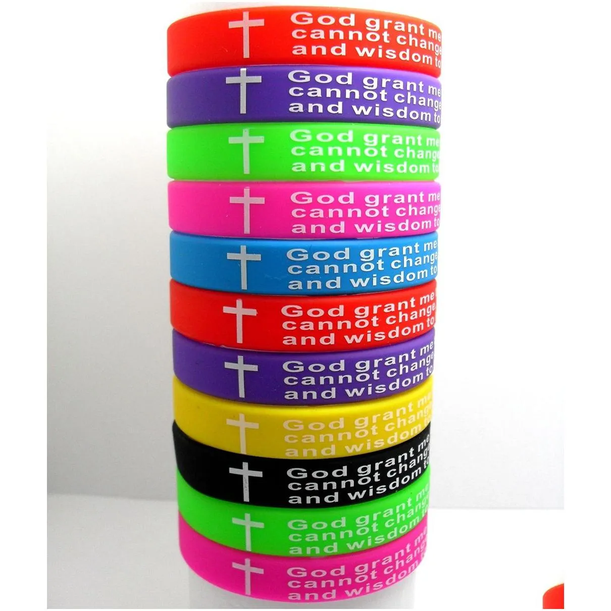 100pcs top mix serenity prayer bracelets bible cross color wristbands wholesale christian jesus jewelry lots