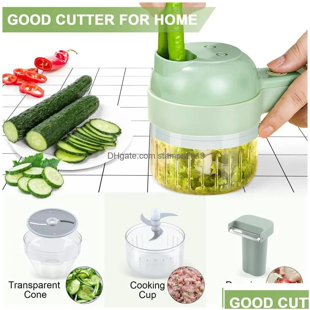 Fruit Vegetable Tools 4 In 1 Handheld Electric Slicer Usb Rechargeable Portable Food Processor Garlic Chili Onion Celery Ginger Me