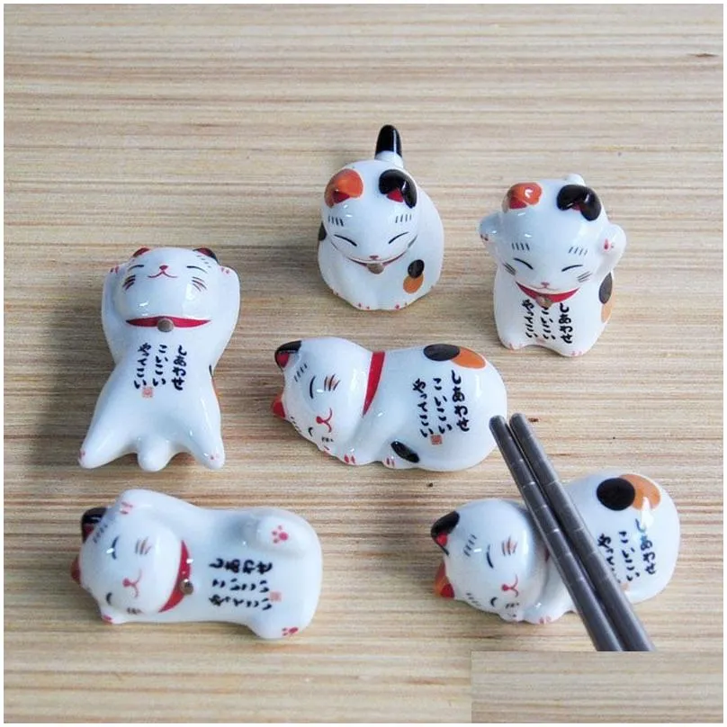 Chopsticks Cute Ceramic Cat Shape Chopstick Stand Rest Spoon Holder Tableware Storage Rack For Kitchen Supplies6782636 Drop Delivery Otzdy