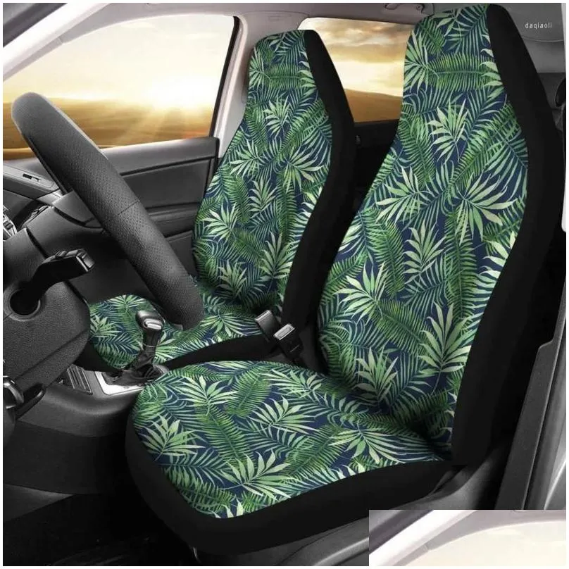 Car Seat Covers Green And Blue Tropical Island Leaf Pattern Hawaiian Pack Of 2 Universal Front Protective Cover