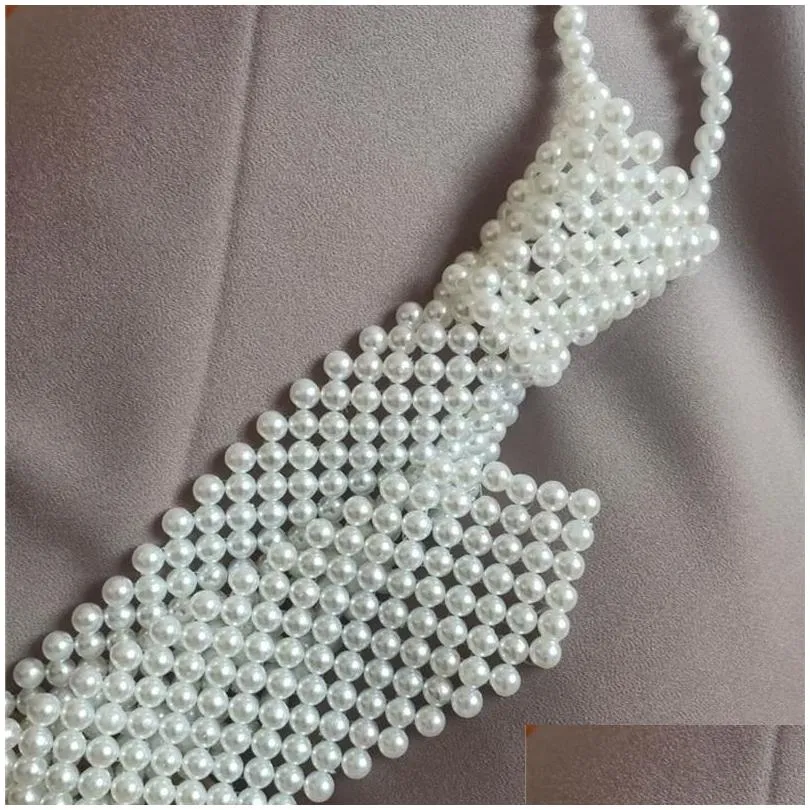 Neck Ties Elegant Pearl Tie Women`s Necktie Heavy Beaded Scarf Decorative Collar Hollow Fake Female Fashion Wedding Accessories