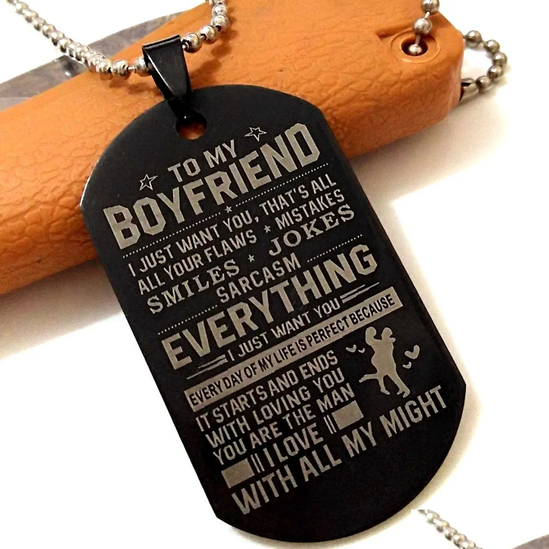 to my boyfriend pendant necklace dog tag birthday gift from girlfriend men gift fashion cool stainless steel jewelry with chain