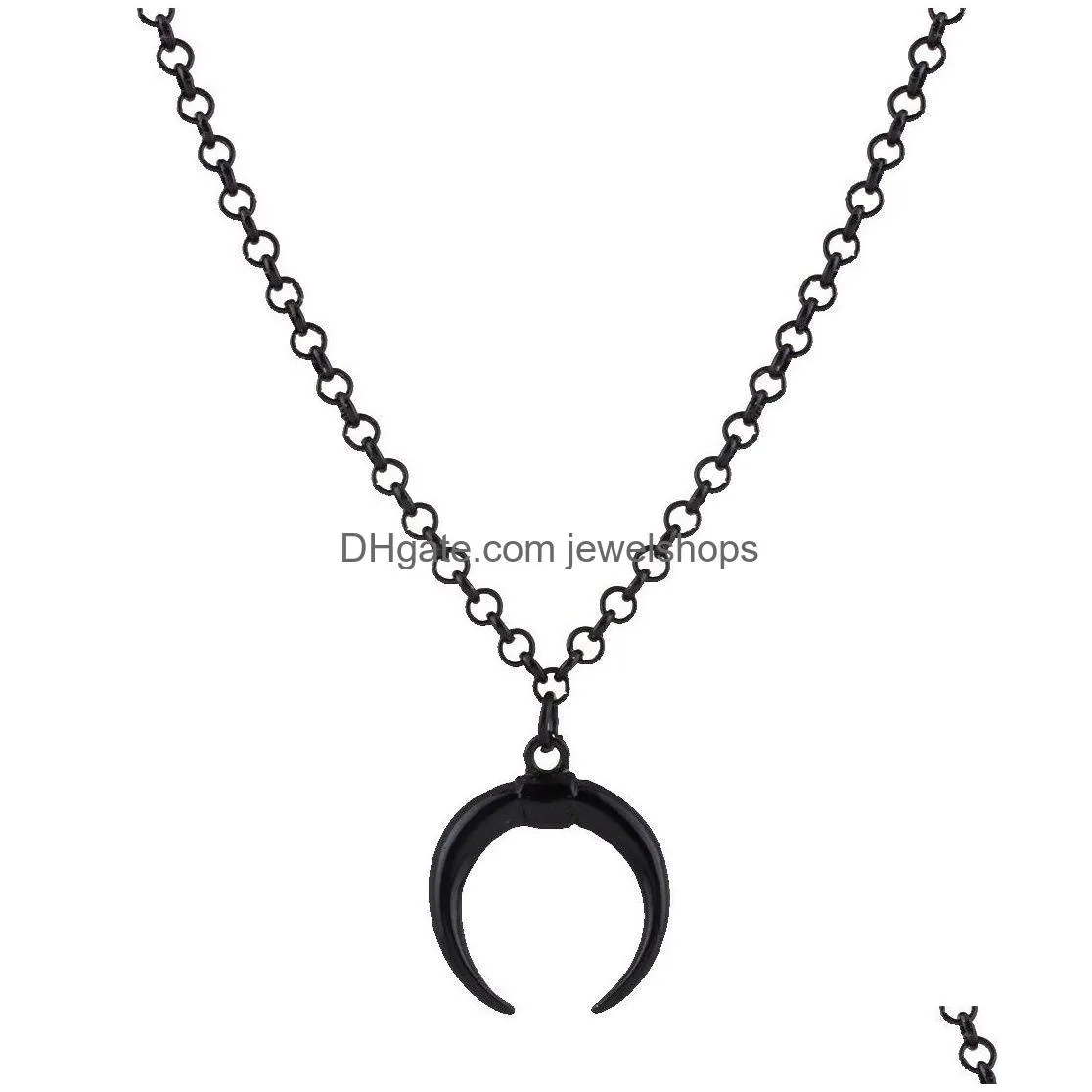 punk style half moon pendant black chain fashion for women necklace collarbone sweater party jewelry