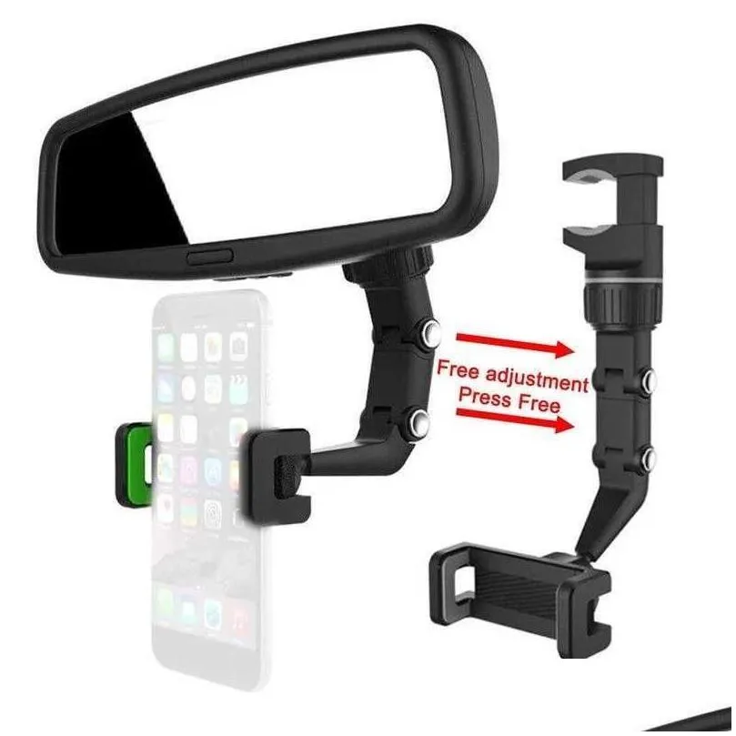 Car Phone Holder Universal Adjustable 360-degree Rotation Clip Rearview Mirror First-person View Video Shooting Driving