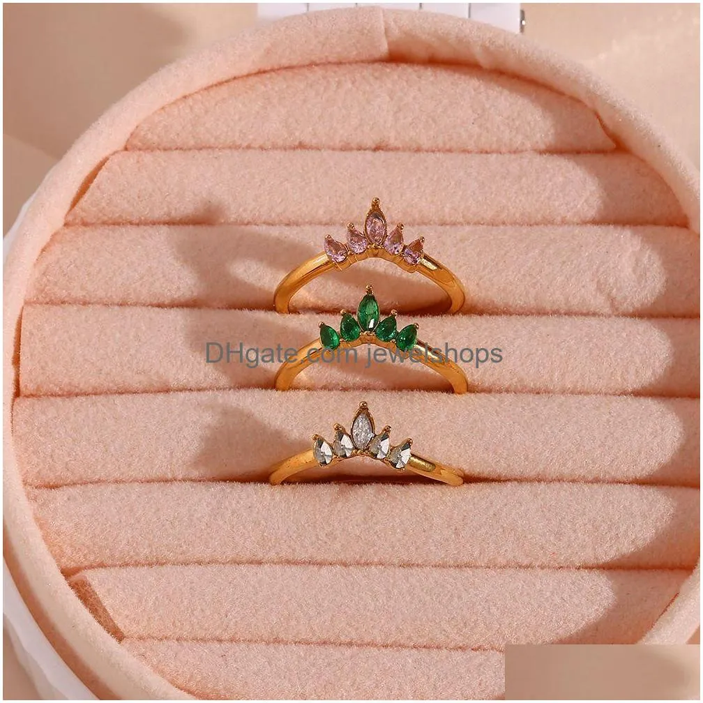 ins fashion simple luxury ring jewelry stainless steel zircon crown open ring