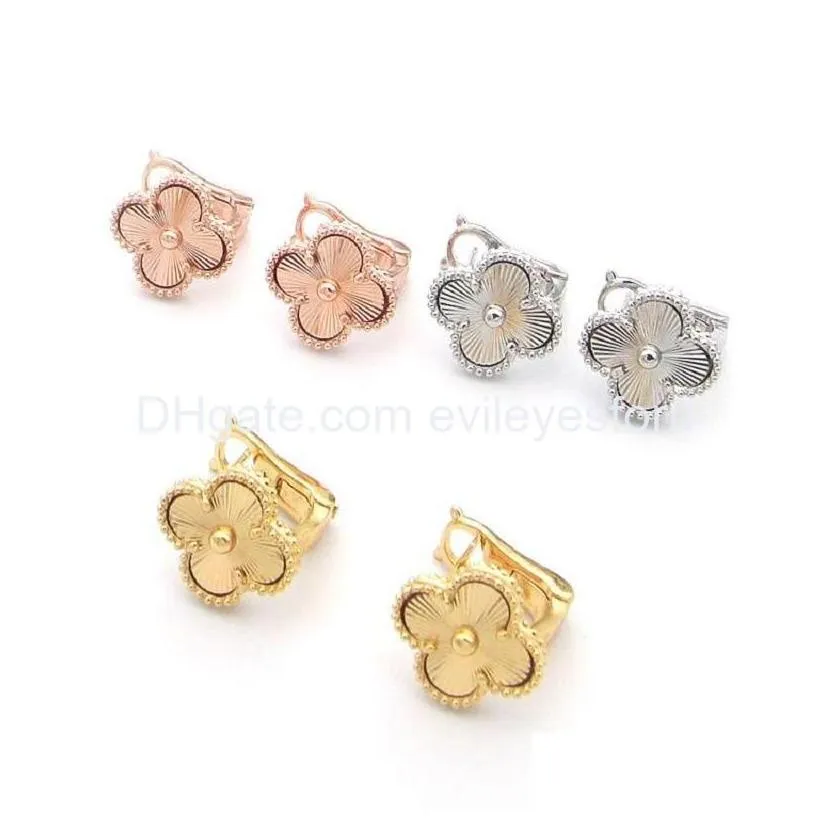 Clip-On Screw Back Luxury Designer Earrings Four-Leaf Clover Womens Fashion 18K Gold Earring Jewelry Drop Delivery Dhbzp Dhzq4