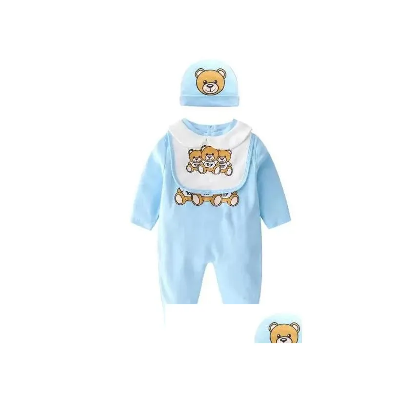 Children`s clothing baby designer M jumpsuit newborn jumpsuit baby hat romper 3-piece set