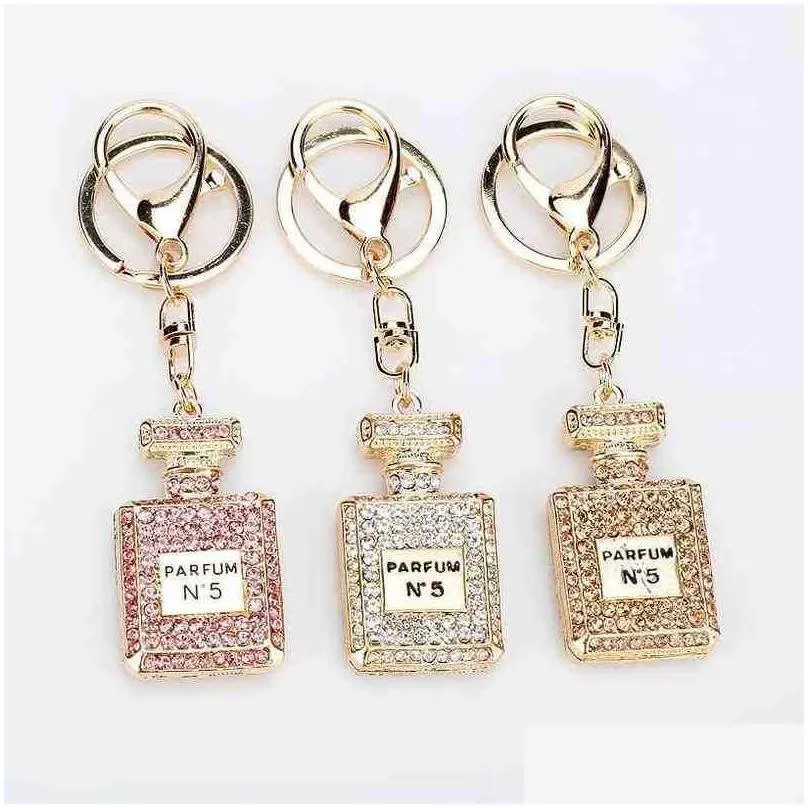 Keychains Lanyards Creative Fashion Rhinestone Keychain Per Bottle Key Chains Female Bag Car Pendant Line Up Birthday Gift T220909 Dh9Tk