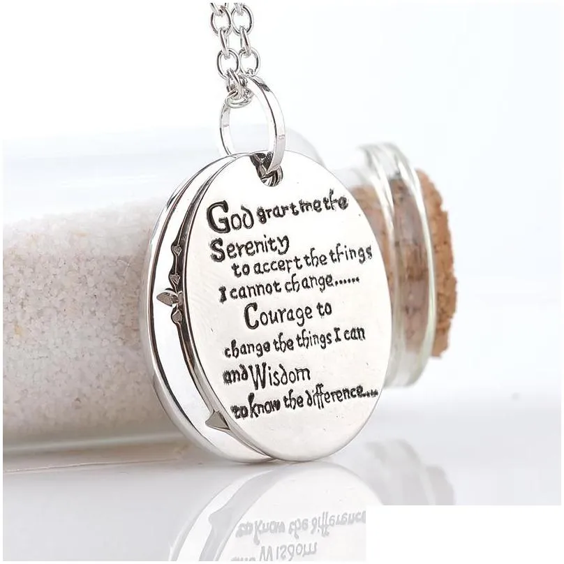 Pendant Necklaces Hand Stamped English Bible Serenity Prayer Charm Necklace Women Men Jewelry Tree Of Life Charms Necklaces1359908 D Otlcw