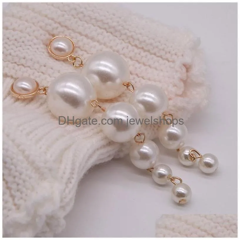 trendy elegant created big simulated pearl long dangle earrings pearls string statement clip on women wedding party gift