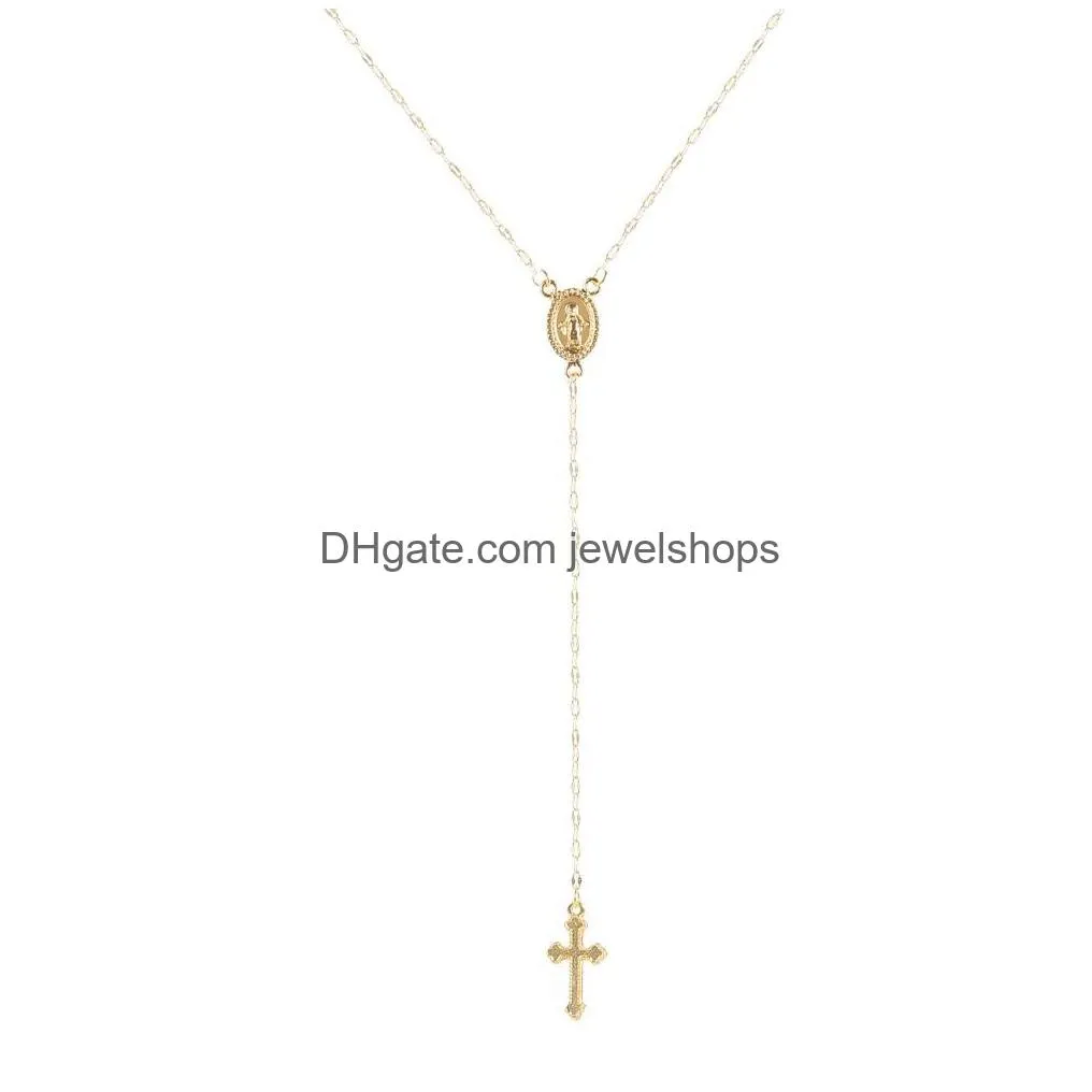 vintage gold/silver/rose gold pendant necklace christian cross bohemia religious rosary women charm jewelry gifts