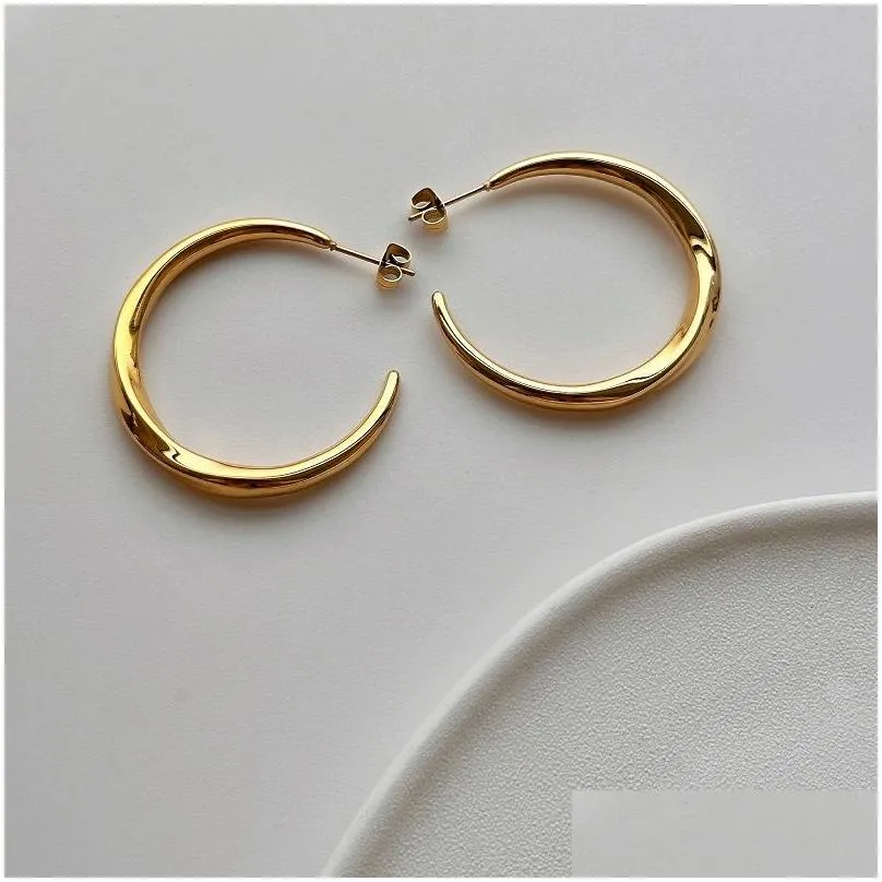 18k gold plated hypoallergenic stainless steel vintage minimalist polished twist artist large earrings for women