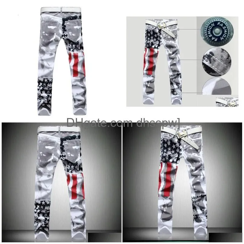 us flag printed jeans high stretch slim fit casual five point star red stripe large pants