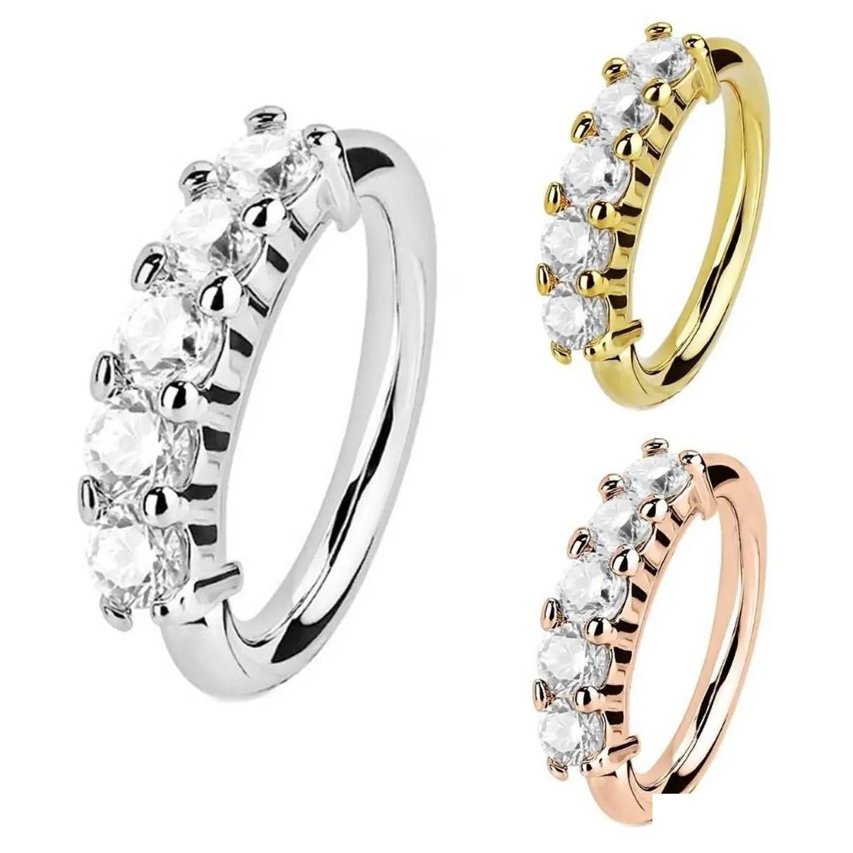 1pc 3 colors chic small thin 5 crystals rhinestone charming nose hoop ring for women girl earring fashion jewelry