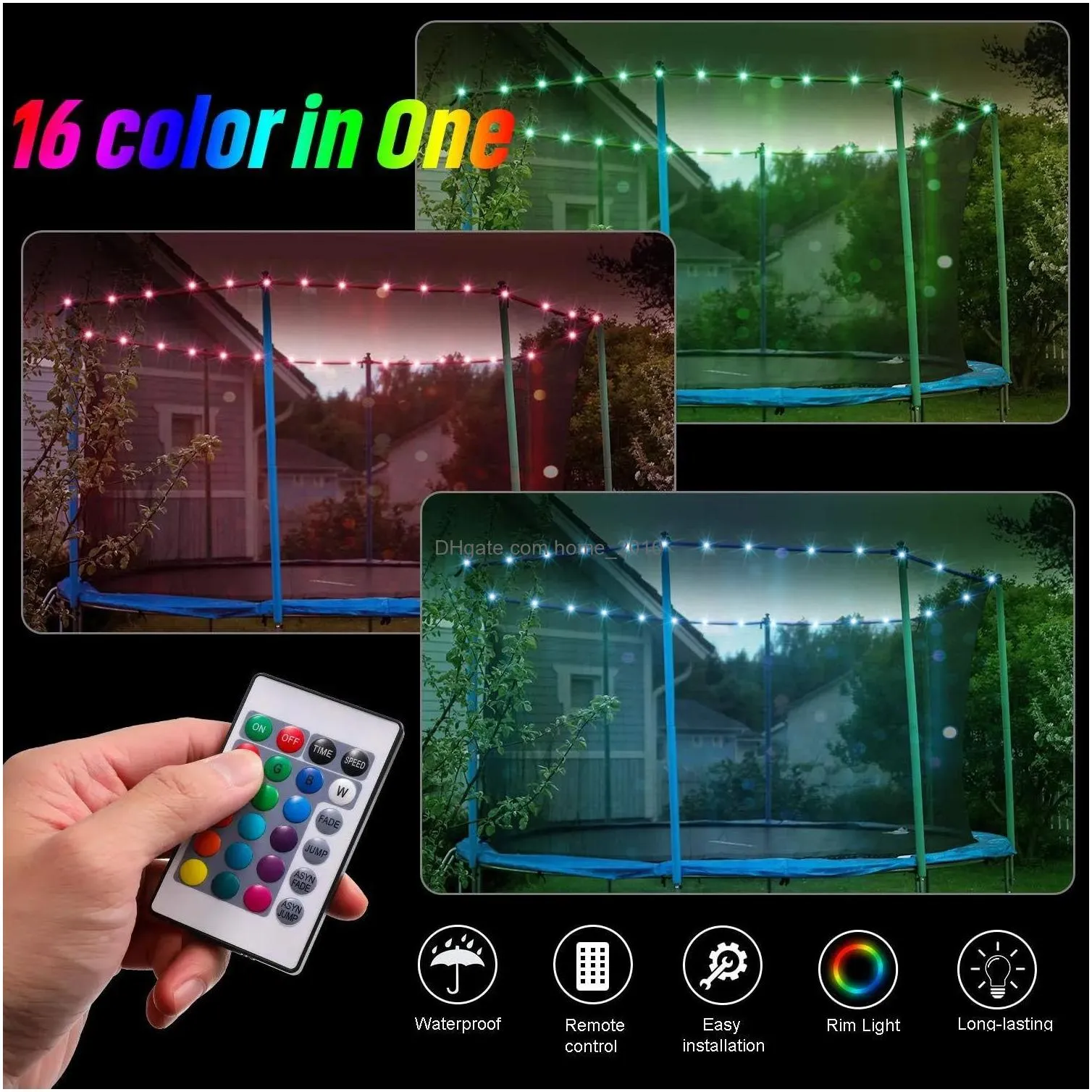 party favor rgb16 color 12m 100lamps led trampoline light led light waterproof battery box outdoor childrens trampoline atmosphere light game