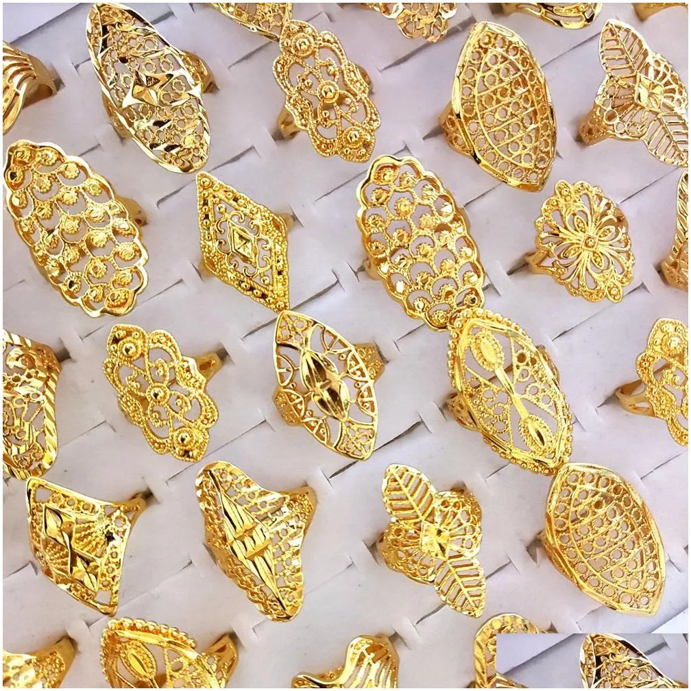 30pcs/lot aesthetic carved gold luxury women`s ring exquisite craftsmanship cut girls jewelry party vintage jewelry