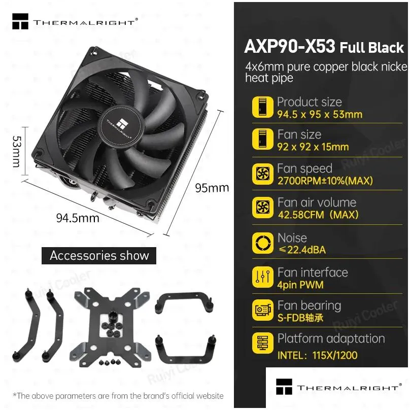 Coolings Computer Coolings Thermalright AXP90X53 FULL BLACK Push ITX Radiator Supports Dual Platforms